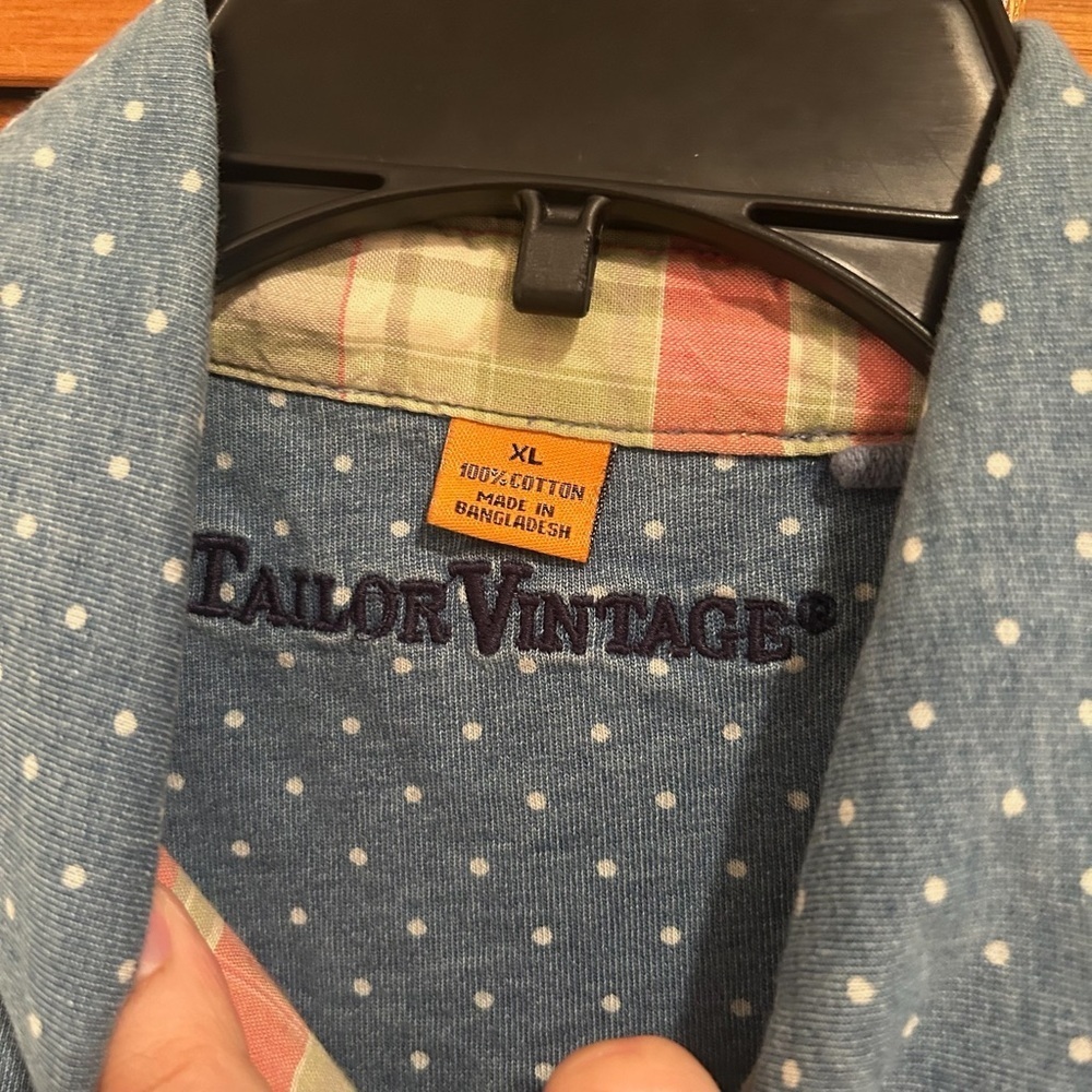 Tailor Vintage Men’s Blue and White Polka Dot Business Casual Polo Sz XL - Picture 4 of 5